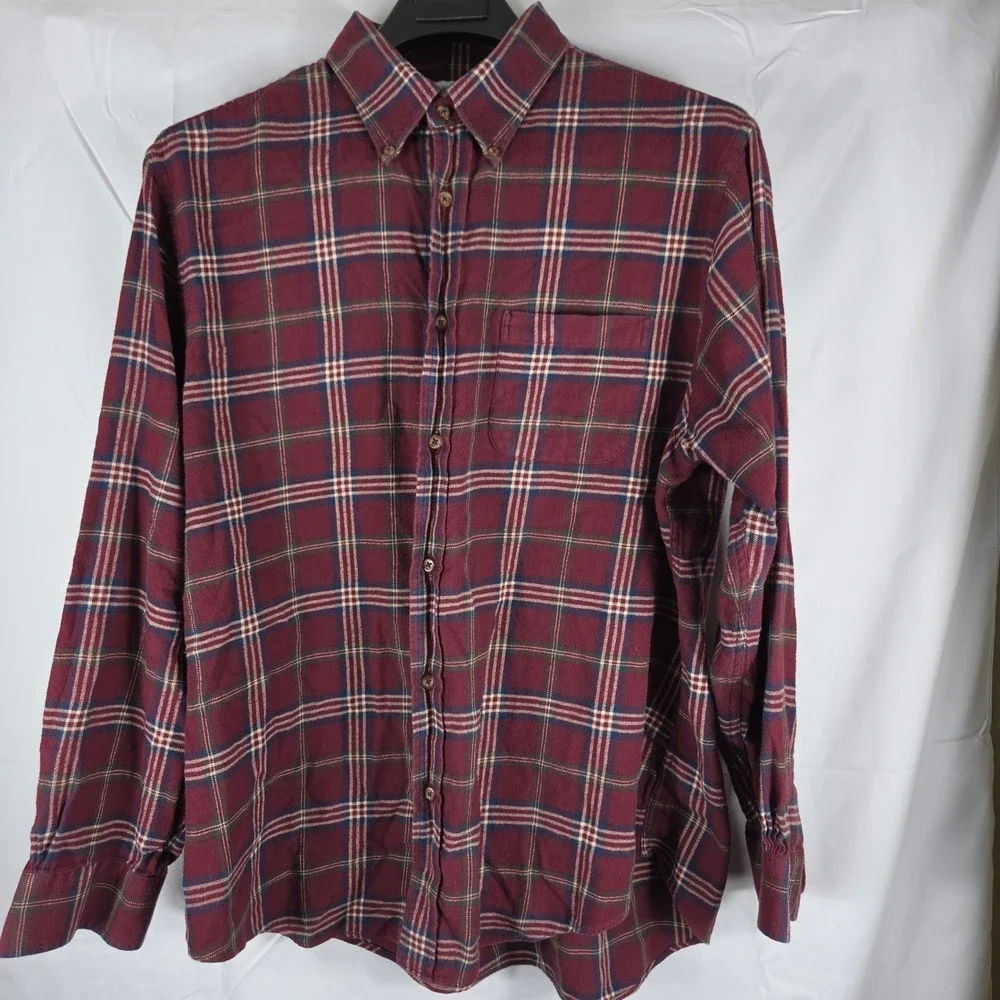 Brooks Brothers Regent Plaid Button Down Shirt Mens XL Burgundy Cotton Flannel